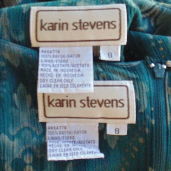 Karin Stevens Dress Set, 8, 2 pc, Cropped Jacket, Green/Tan Baroque print - Picture 13 of 15